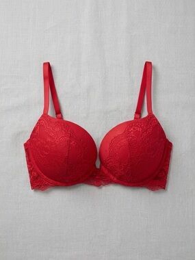 🍒2/25$ La SENZA Beyond Sexy Classic Plunge Red Lace Push-Up Bra with Underwire